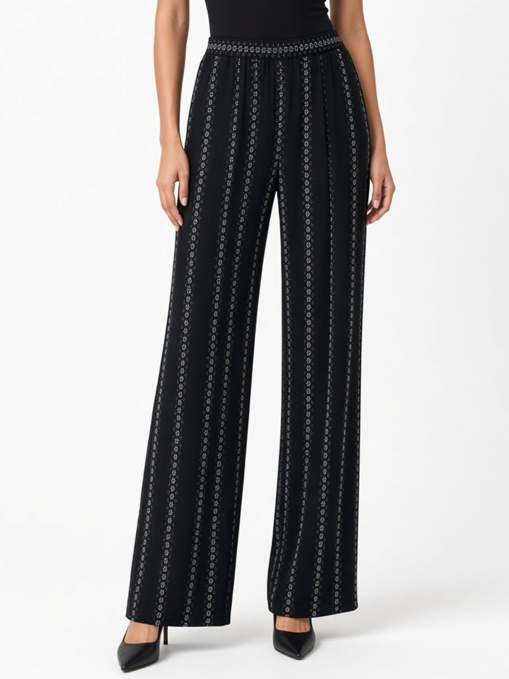 Karen Kane Black Vertical Patterned wide Leg palazzo Pants - Women